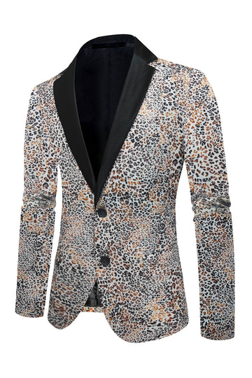 Leopardtrykt hakket revers Blazer til mænd